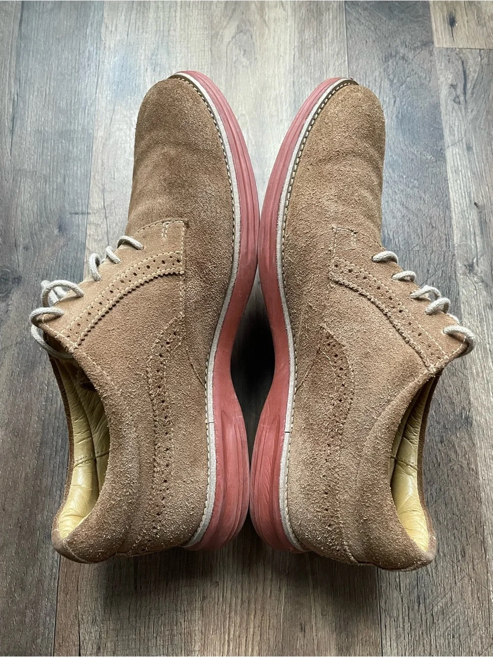 Martin Dingman Brown Suede Derby Shoes with Red Accent Sole
